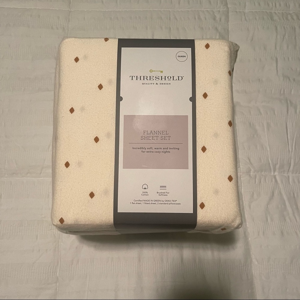 Queen Fall Flannel Patterned Sheet Set Ivory Diamond